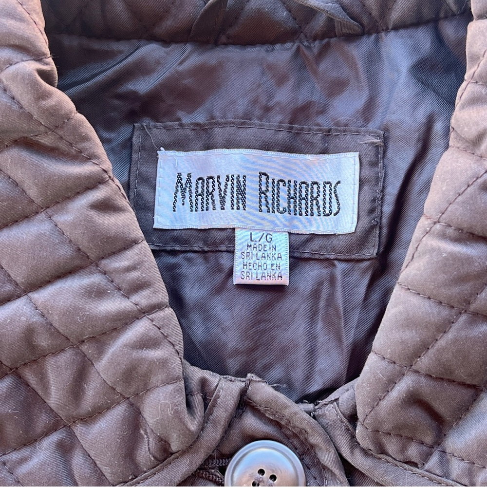 VTG‎ (90s) Chocolate Brown Quilted Barn Coat Marvin Richards Equestrian Sz L - Picture 2 of 14